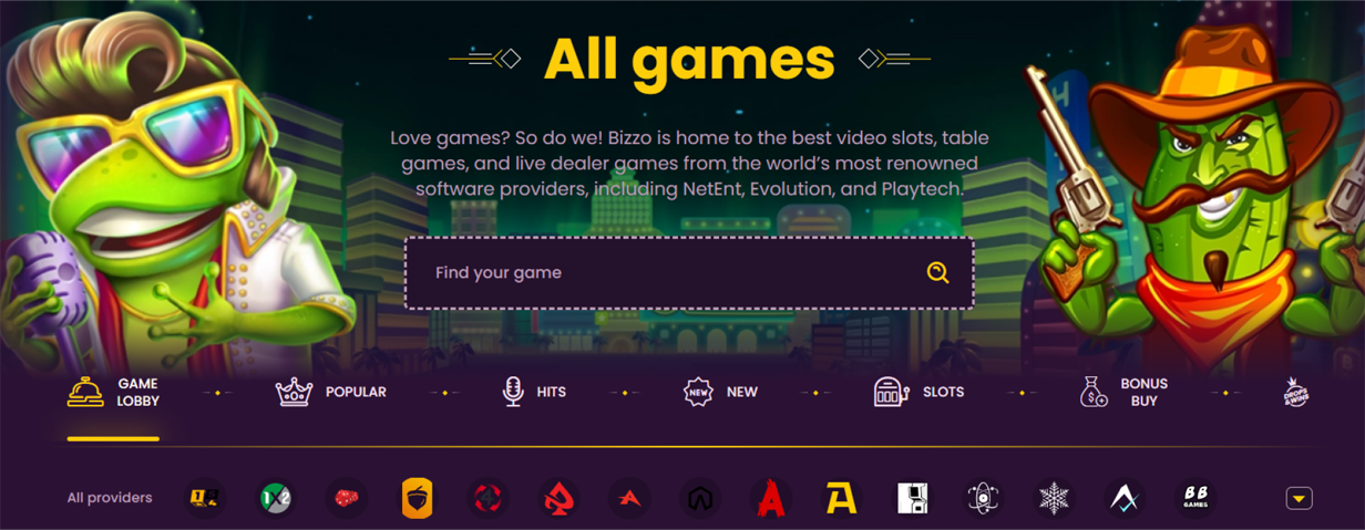 BIZZO Casino game variety🎰 BizzoCASINO Games